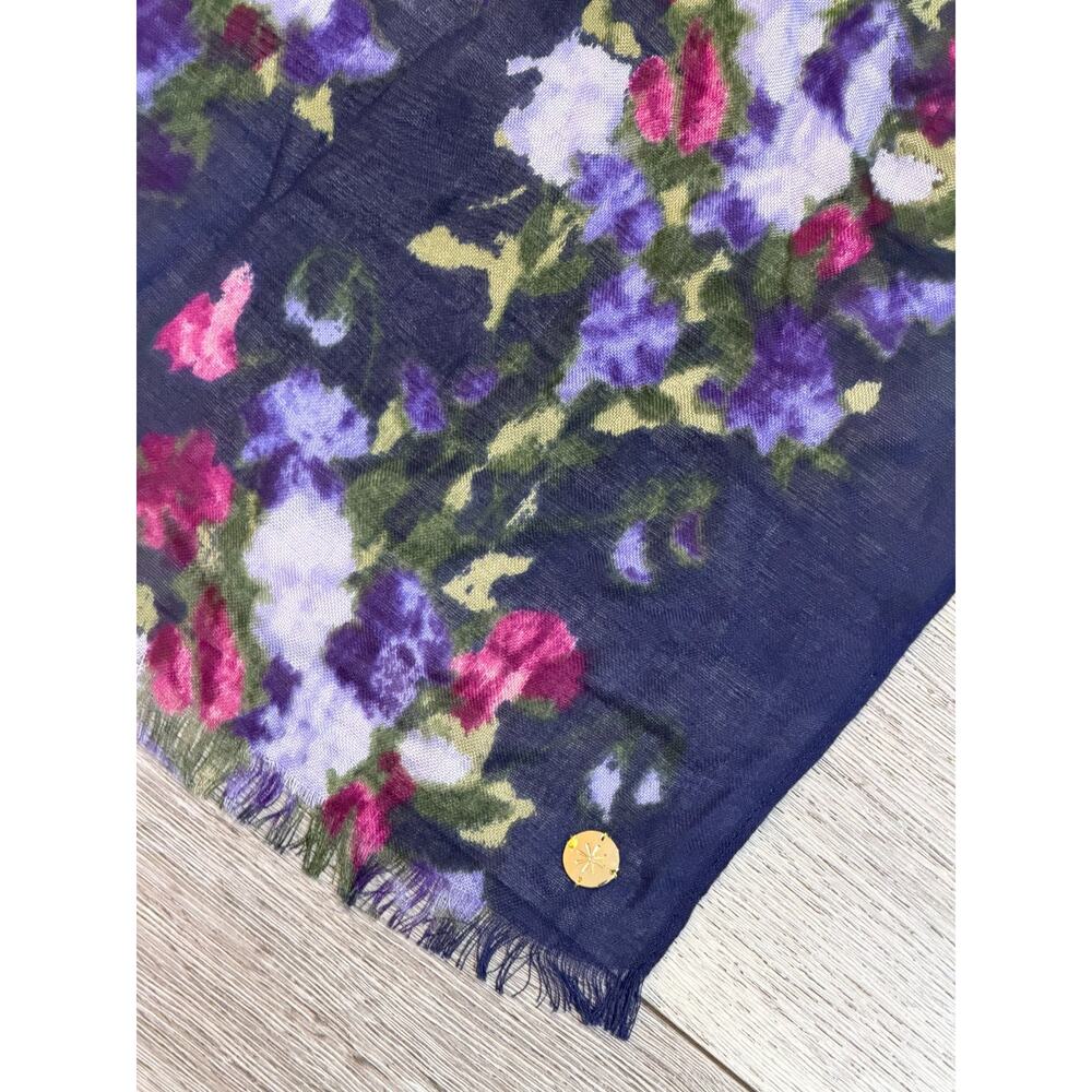 Isaac Mizrahi 72" Long Floral Scarf Navy Romantic Cottagecore Boho Chic - Picture 4 of 7